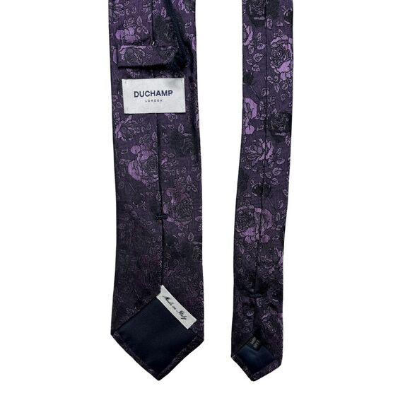 5-97 DUCHAMP Tie Floral 100% Silk Purple - Picture 2 of 6